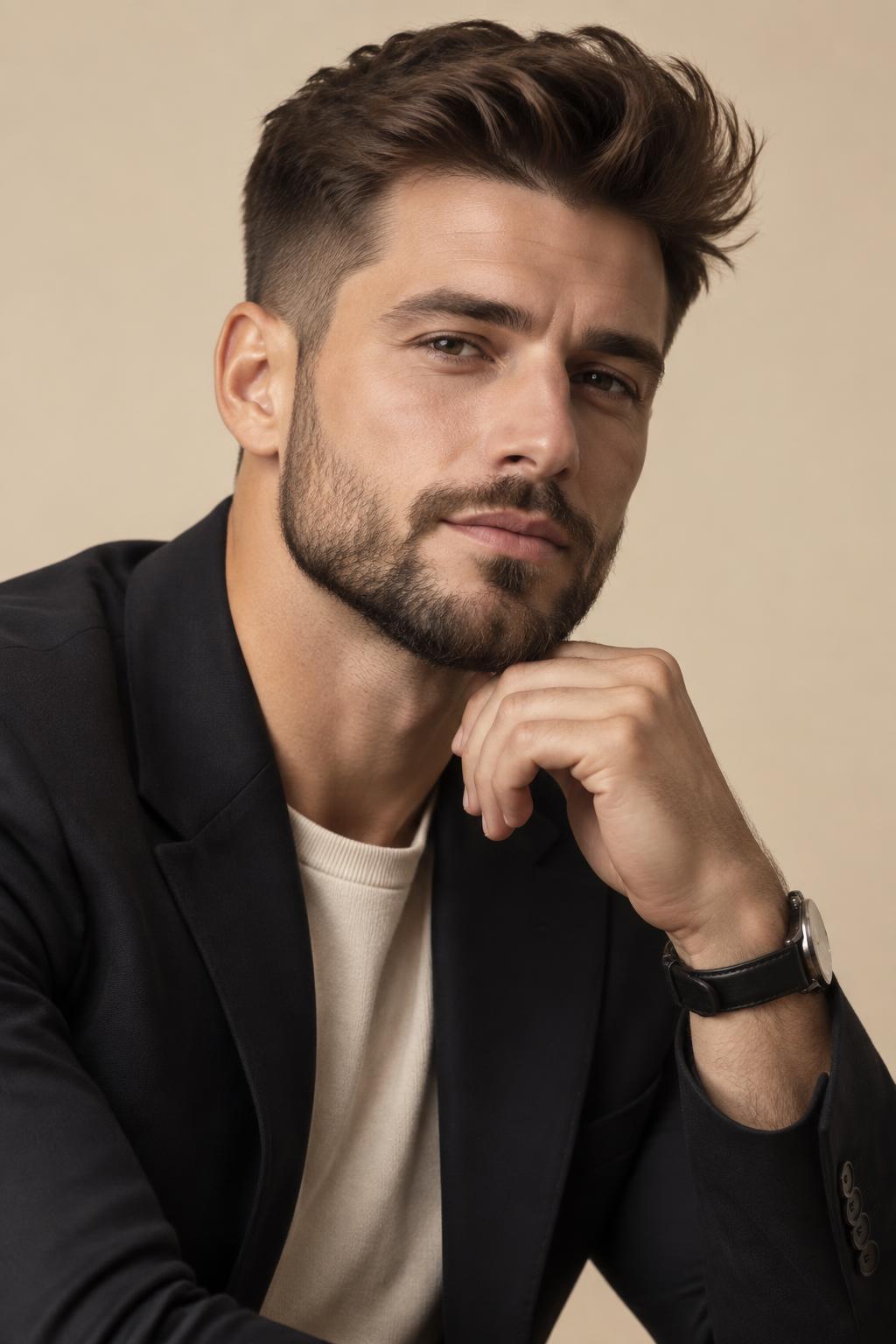 Hombre con corte de barba cuidado y moderno