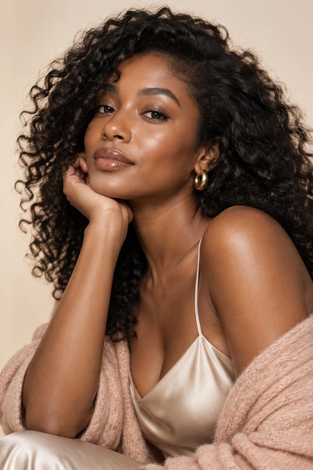 Mujer con rizos naturales definidos